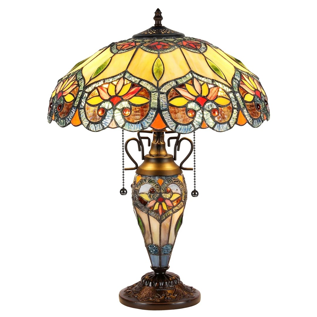 Tiffany style triple lit Victorian-style triple lit table lamp Floral, gold