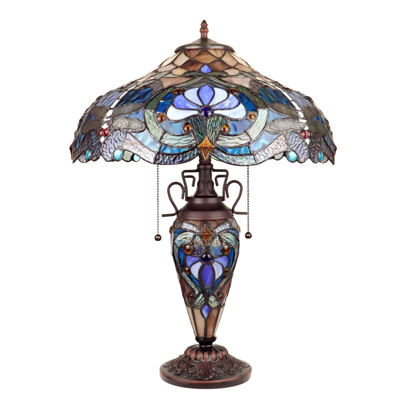 Tiffany style triple lit Victorian-style triple lit table Dragonfly, lavender