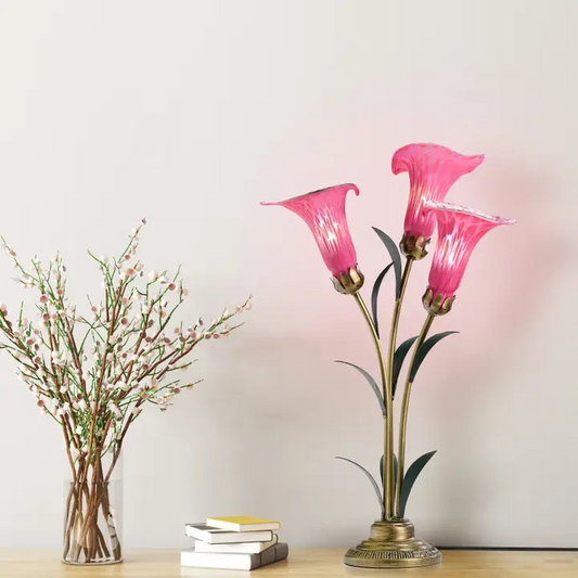 23.5"H Fuchsia 3 Shade Handblown Glass Calla Lily Table Lamp