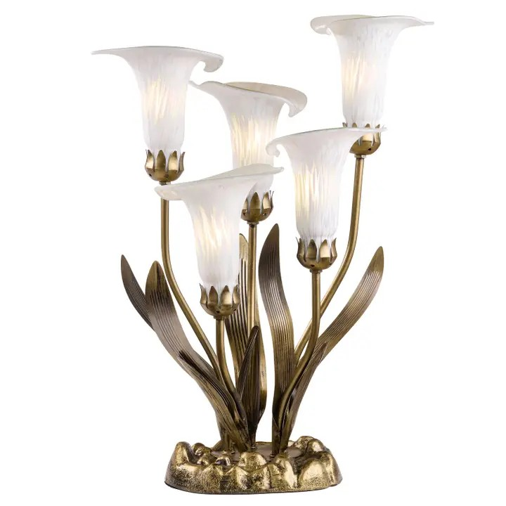 20"H White Hand Blown Glass 5 Calla Lily Uplight Table Lamp