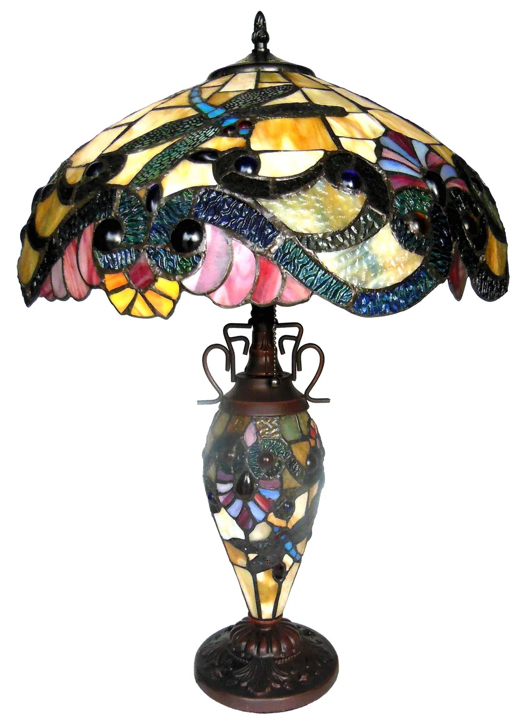 Tiffany style triple lit Victorian-style Dragonfly 3 Light Double Lit Table Lamp