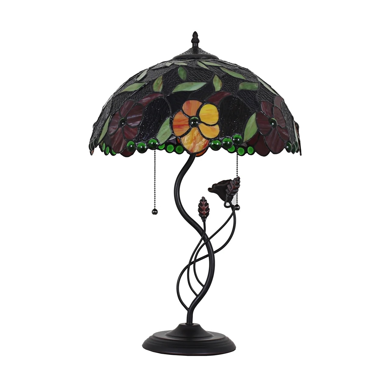 2 Light Tiffany-style featuring rose base and Floral Stained Glass Table Lamp 16