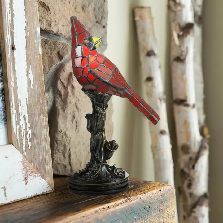 13.5"H Skylar Red Cardinal Stained Glass Bird Accent Lamp-pre order avail April