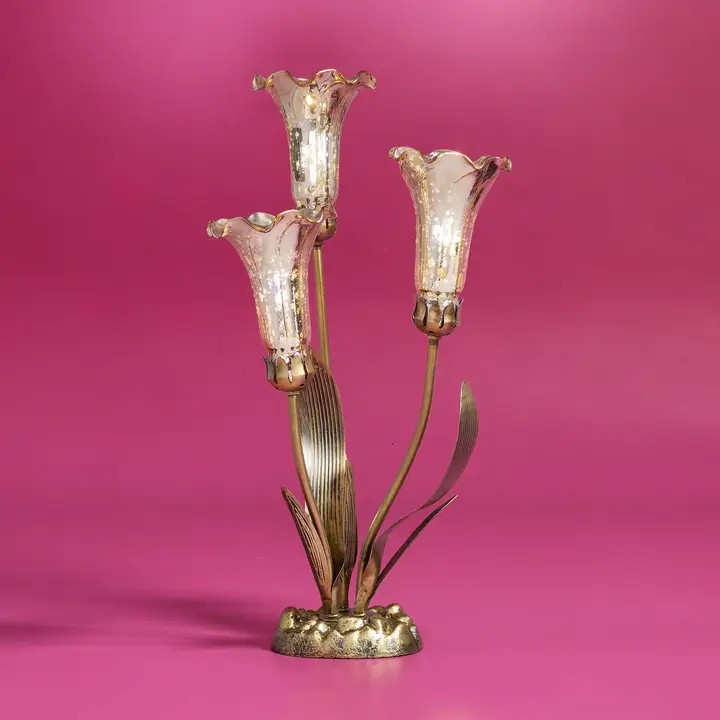 21.75"H Hand Blown Mercury Glass 3 Lily Uplight Table Lamp