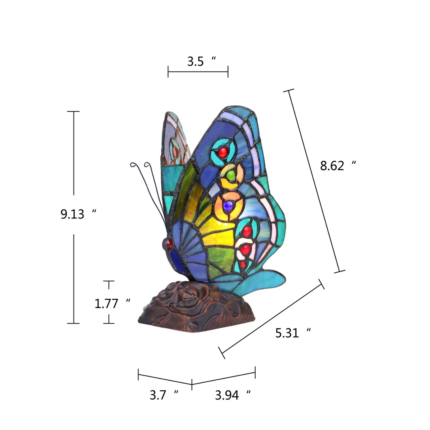 Tiffany-style 1 Light Butterfly Accent Table Lamp 10" Tall blue, teal, red