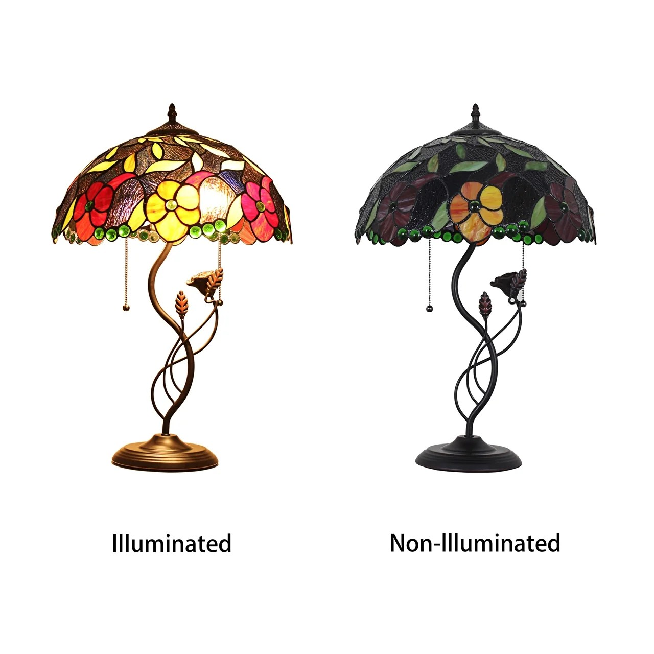 2 Light Tiffany-style featuring rose base and Floral Stained Glass Table Lamp 16