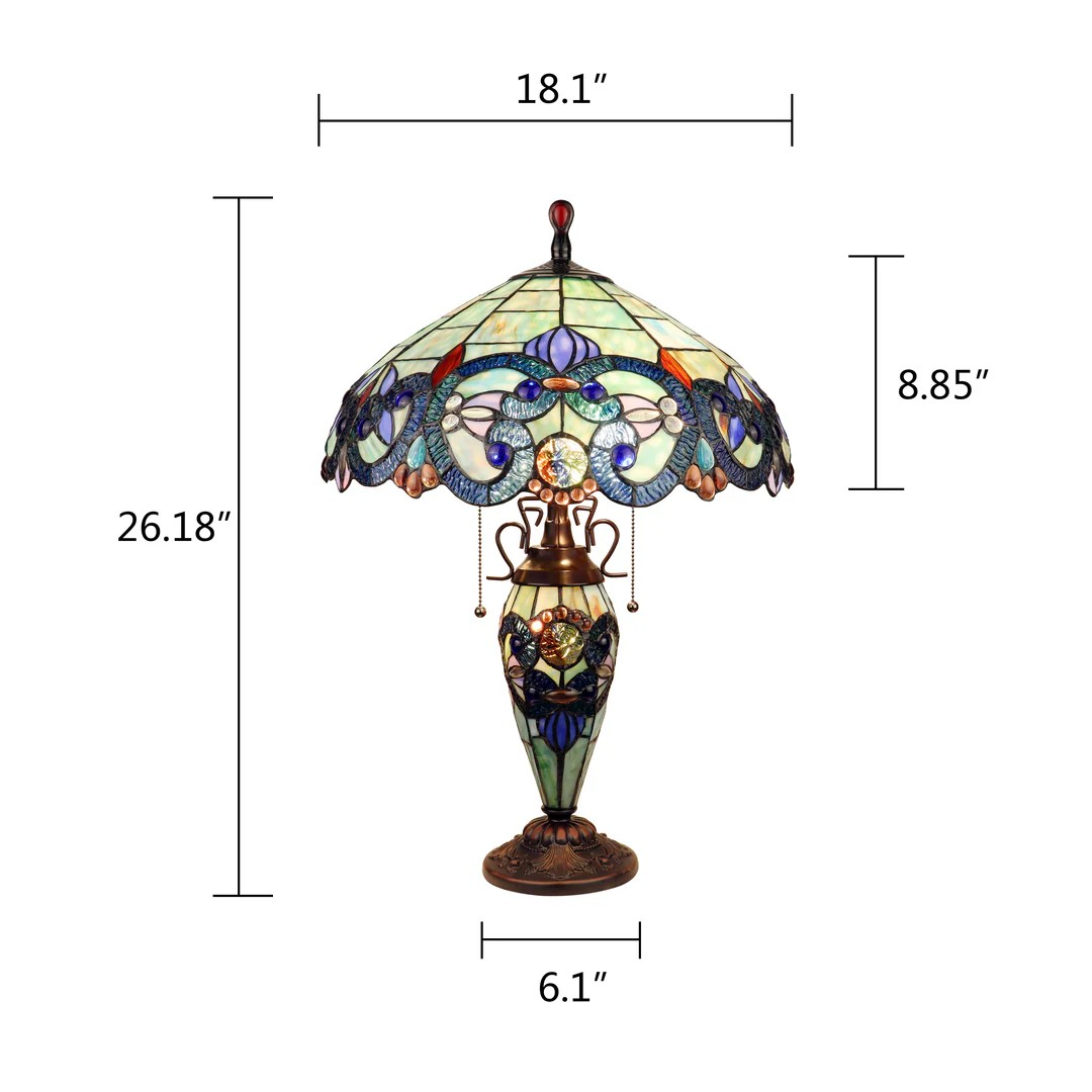 Tiffany style triple lit Victorian-style  lamp Blues, green, lilac