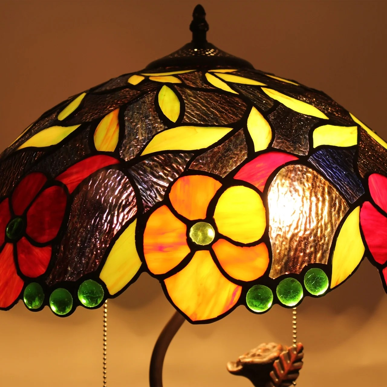2 Light Tiffany-style featuring rose base and Floral Stained Glass Table Lamp 16