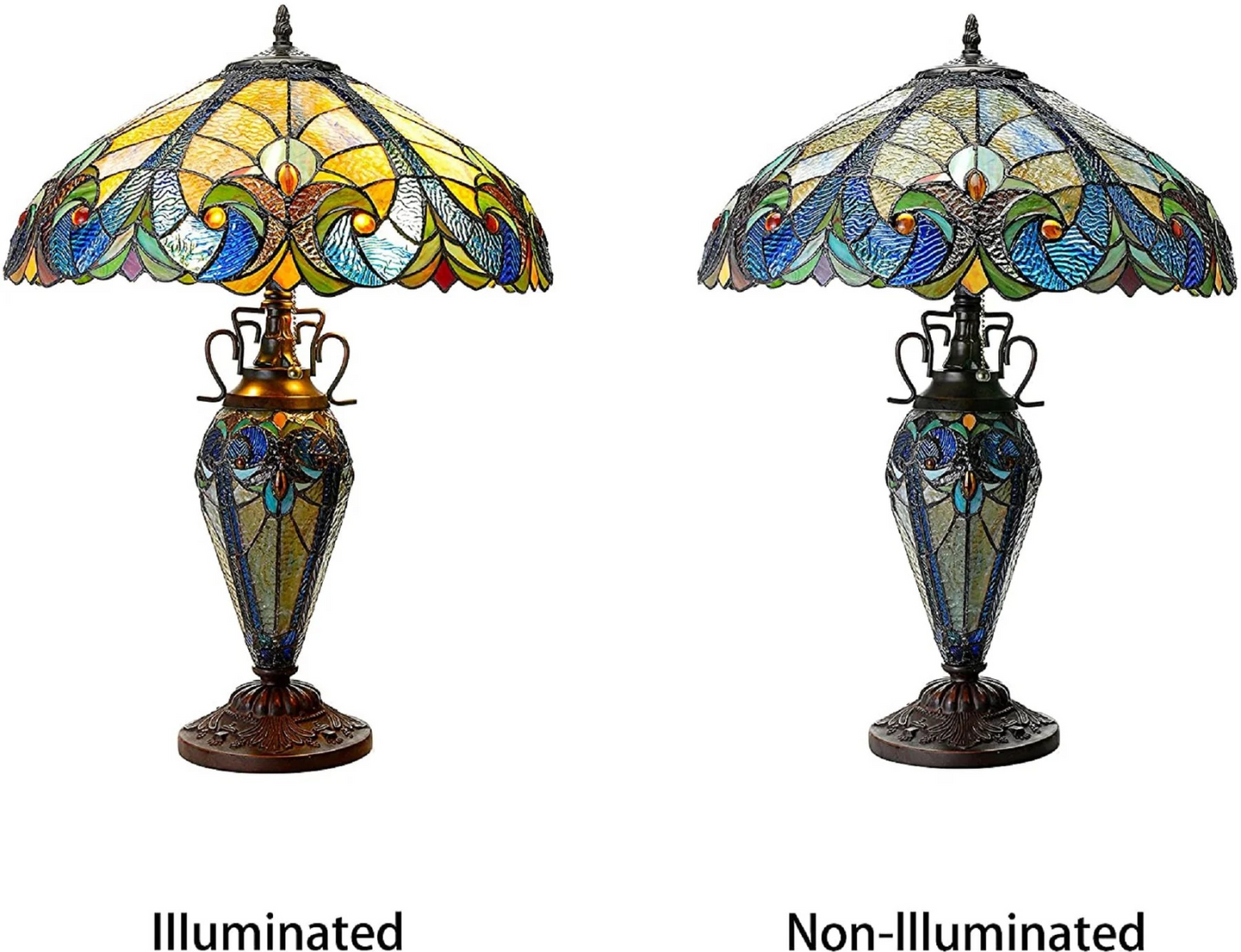 Tiffany style triple lit Victorian-style triple lit table Gold, Blue