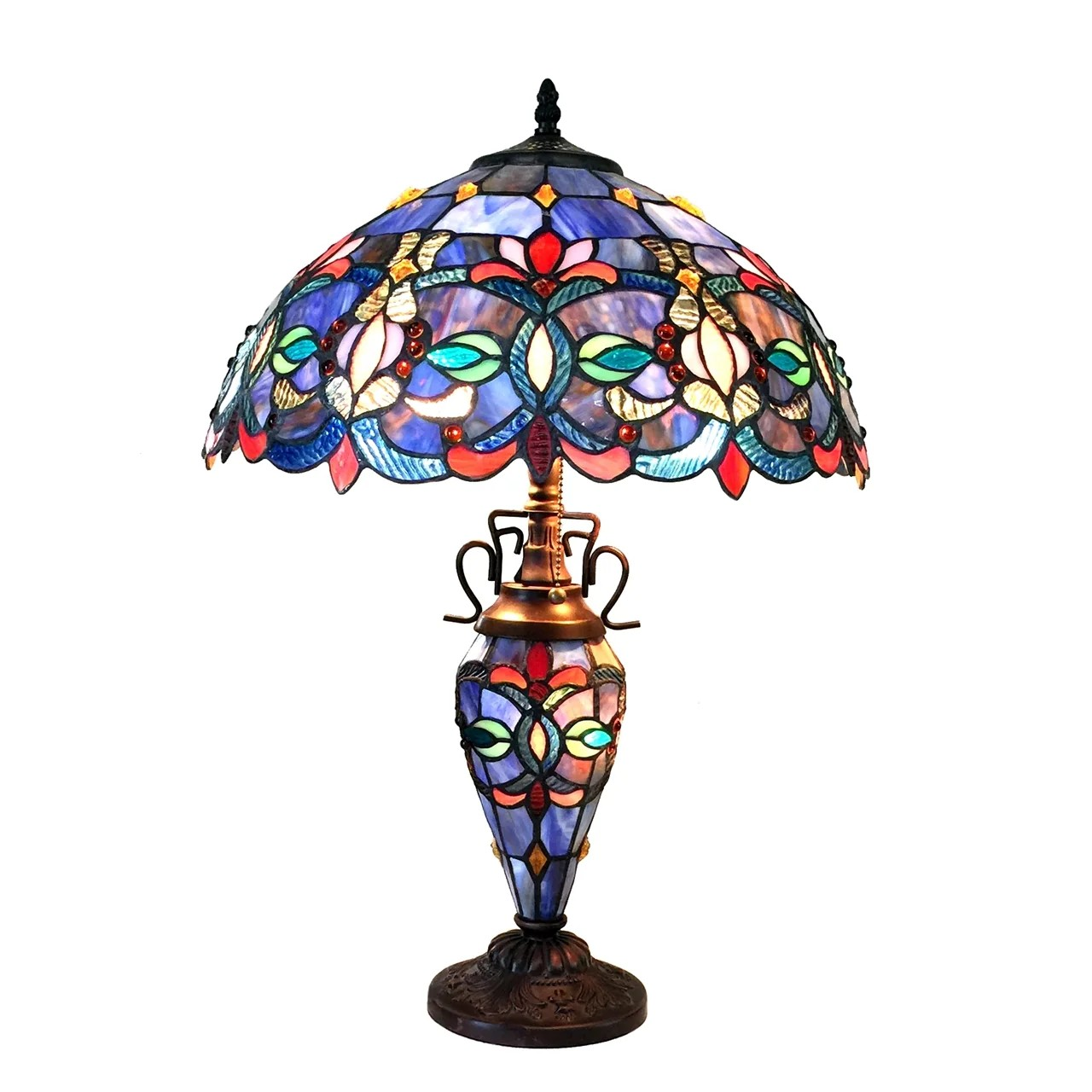Tiffany style triple lit Victorian-style double lit table lamp Blue, teal