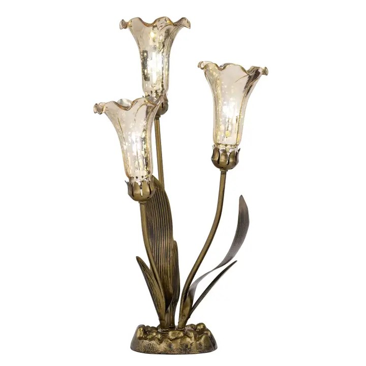 21.75"H Hand Blown Mercury Glass 3 Lily Uplight Table Lamp
