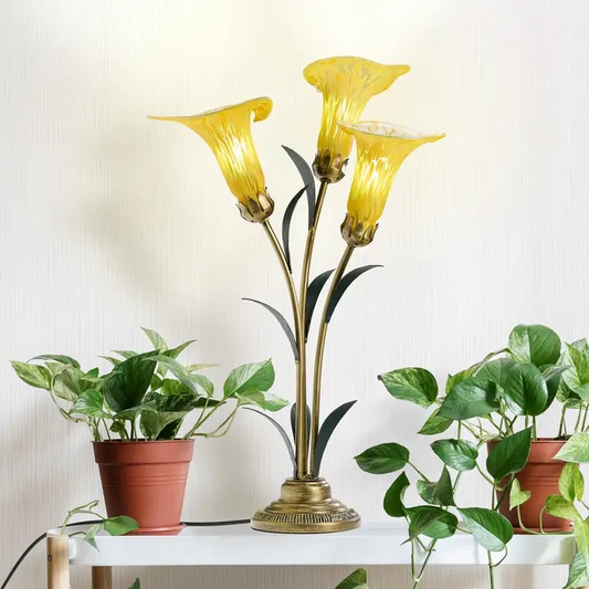 23.5"H Yellow 3 Shade Handblown Glass Calla Lily Table Lamp