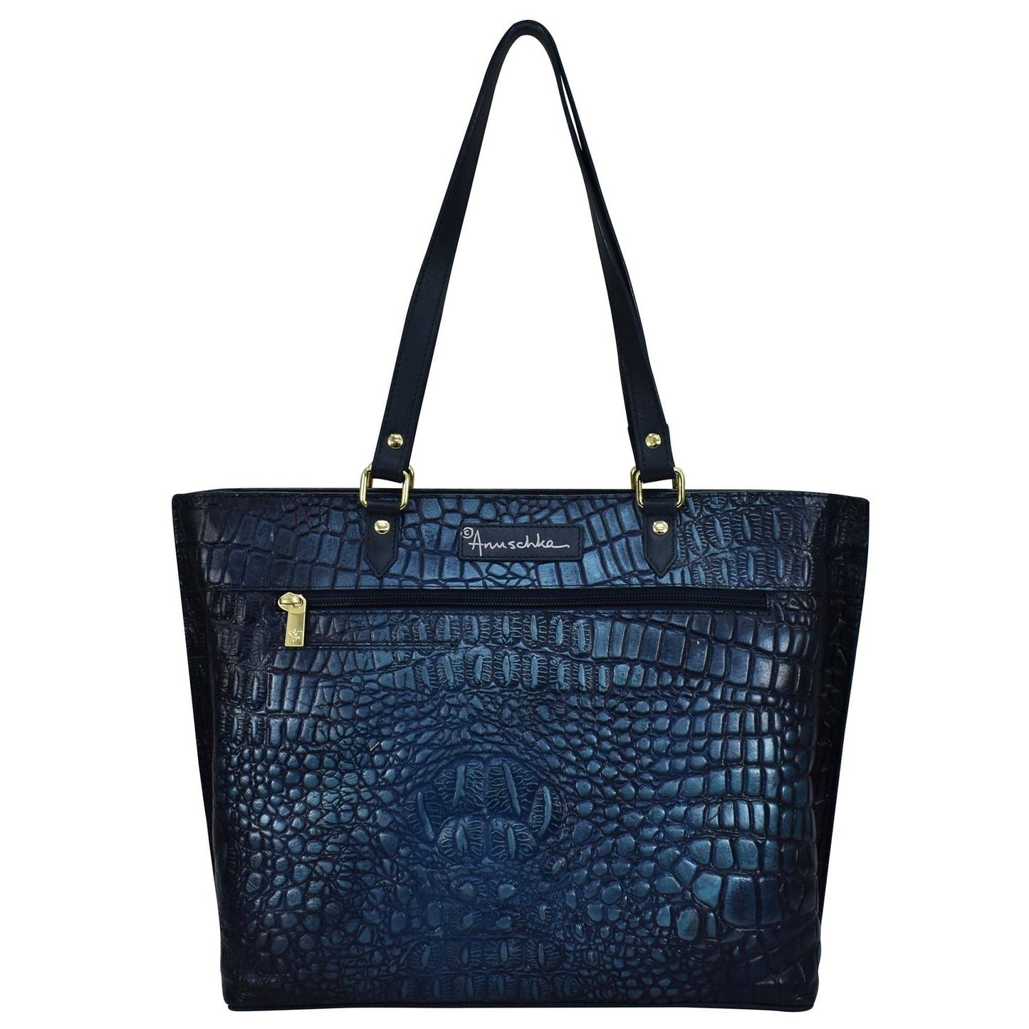 Anuschka Large Zip Top Tote - 698 -navy croc embossed