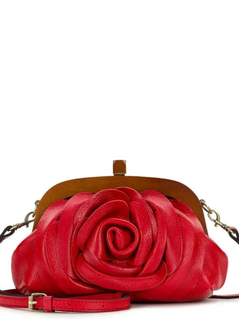 Patricia Nash Joelle Wooden Frame Crossbody - Rugged Natural Grain Leather-Rose