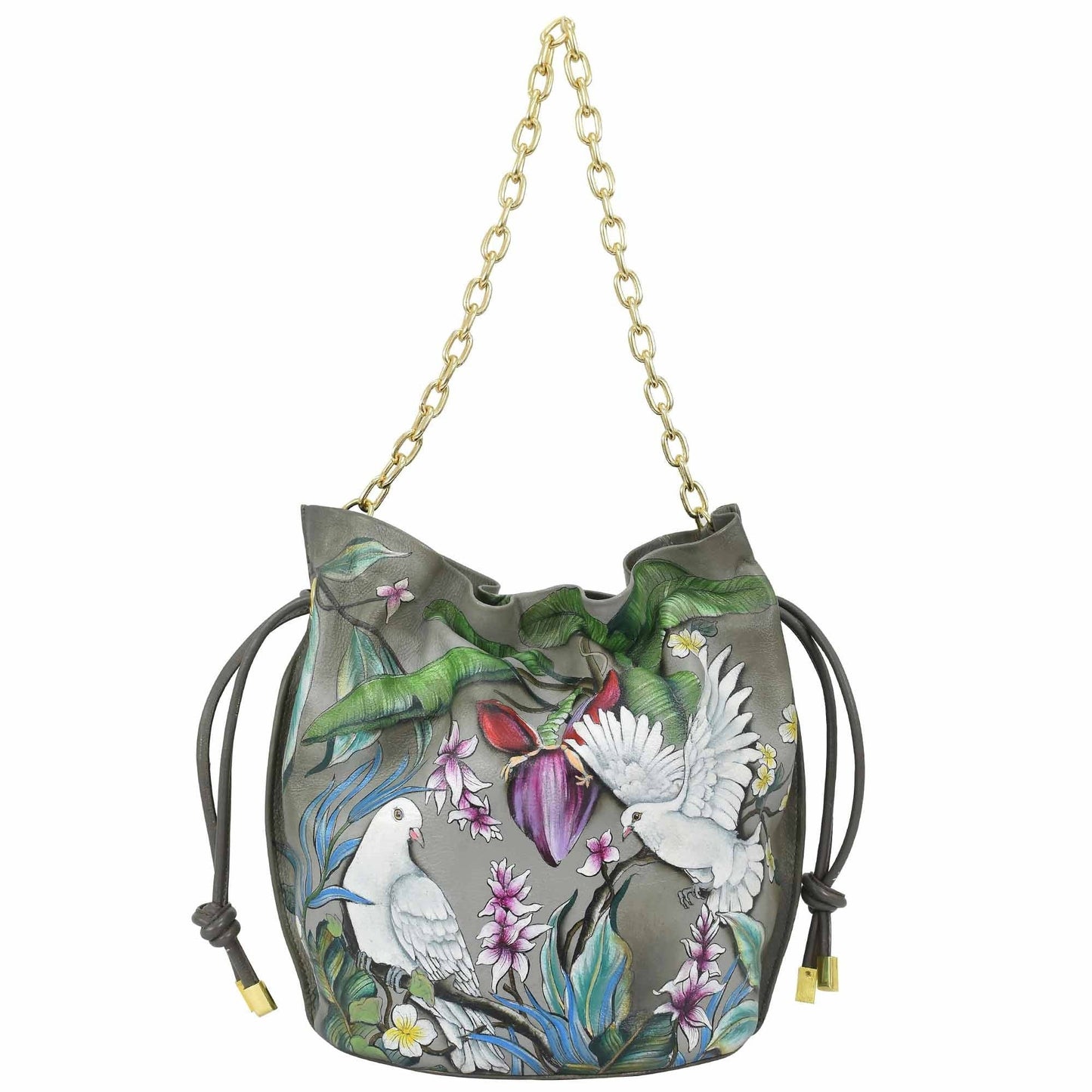 Anuschka Drawstring Bucket Bag - 723 with dove design