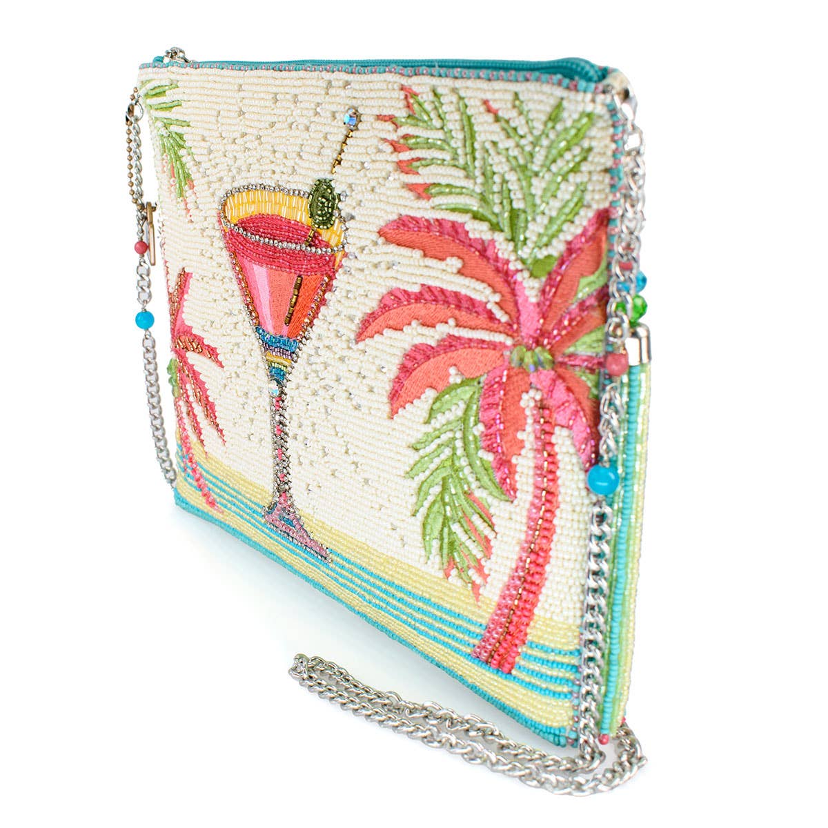 Palm Paradise Beaded Cocktail Crossbody Handbag