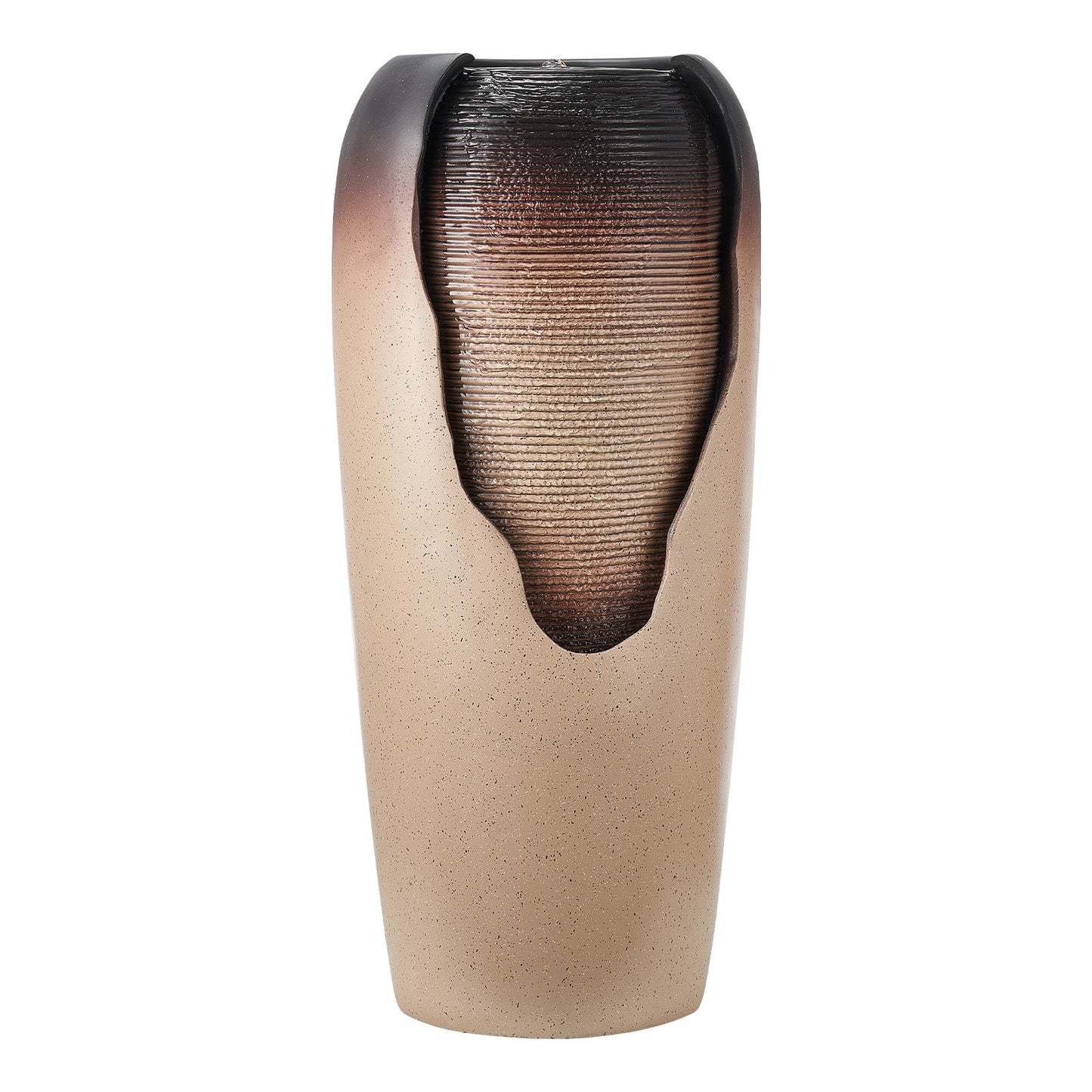 Outdoor Water Fountain 1-Tier Glazed Jar Style 30.71 In Fountains Coffee