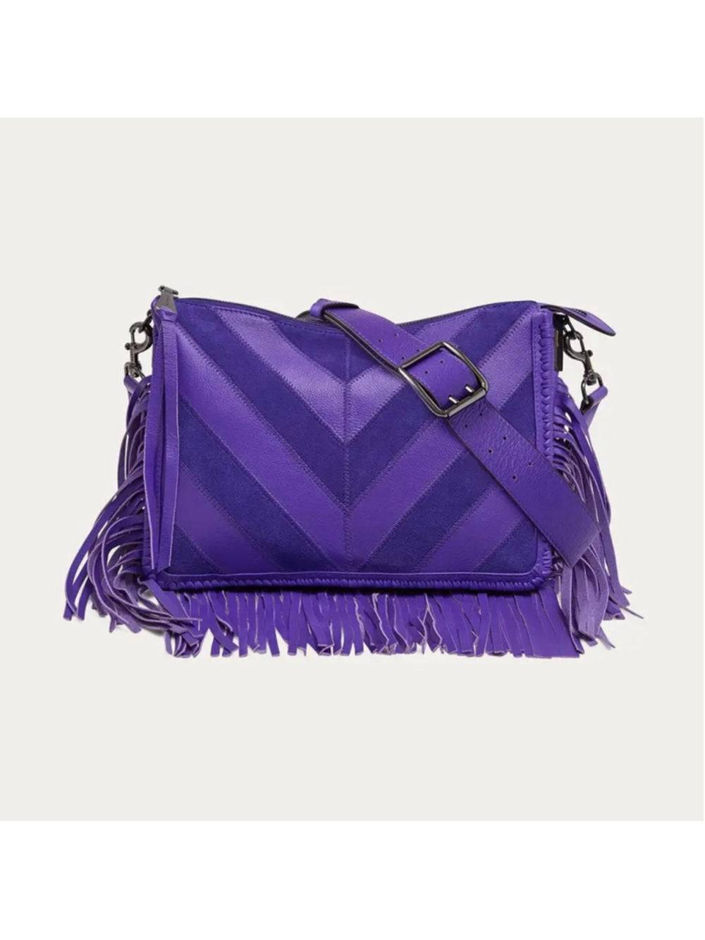 Aimee Kestenberg Royal Purple Chevron Famous Fringe Large Crossbody