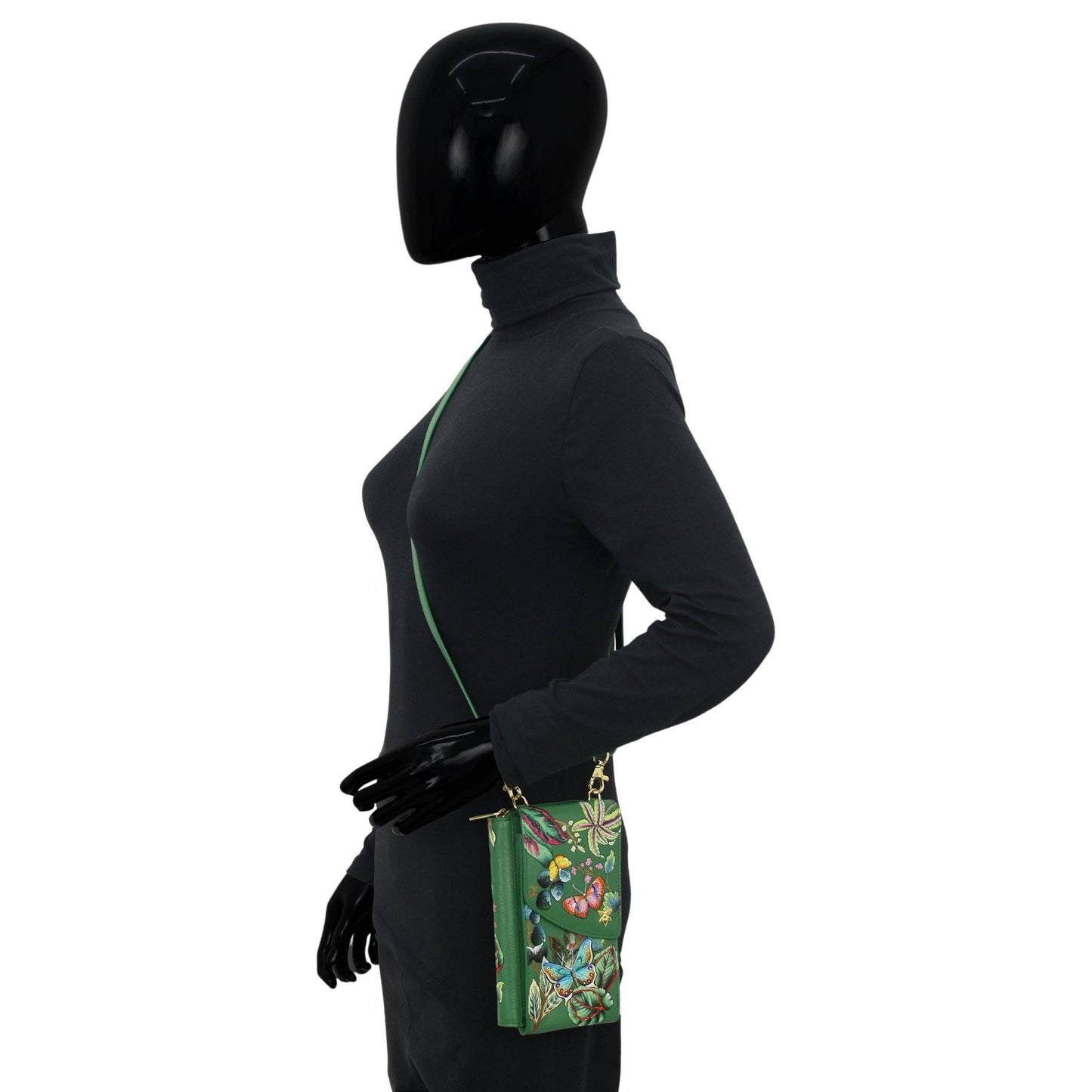 Anuschka Crossbody Phone Case - 1173 Green with butterflies