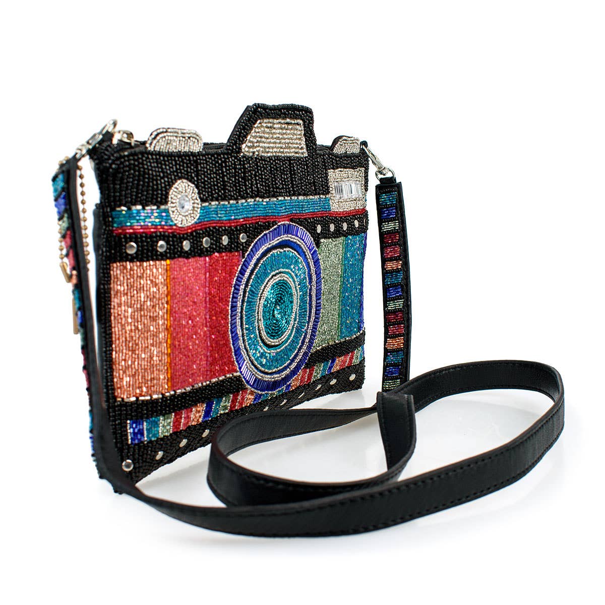 Color Fusion Rainbow Beaded Camera Mini Crossbody Handbag