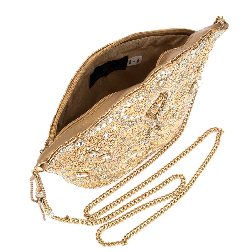 Mary Frances Golden Rule Beaded Crown Crossbody Clutch Handbag