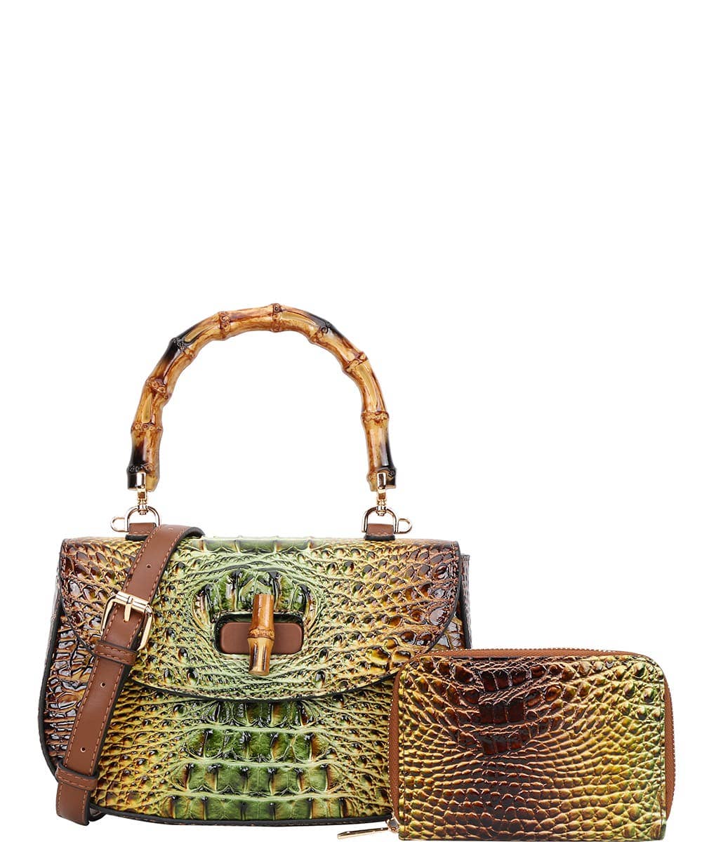 2 in 1 Crocodile Bamboo H Tie-dyed Satchel Wallet 