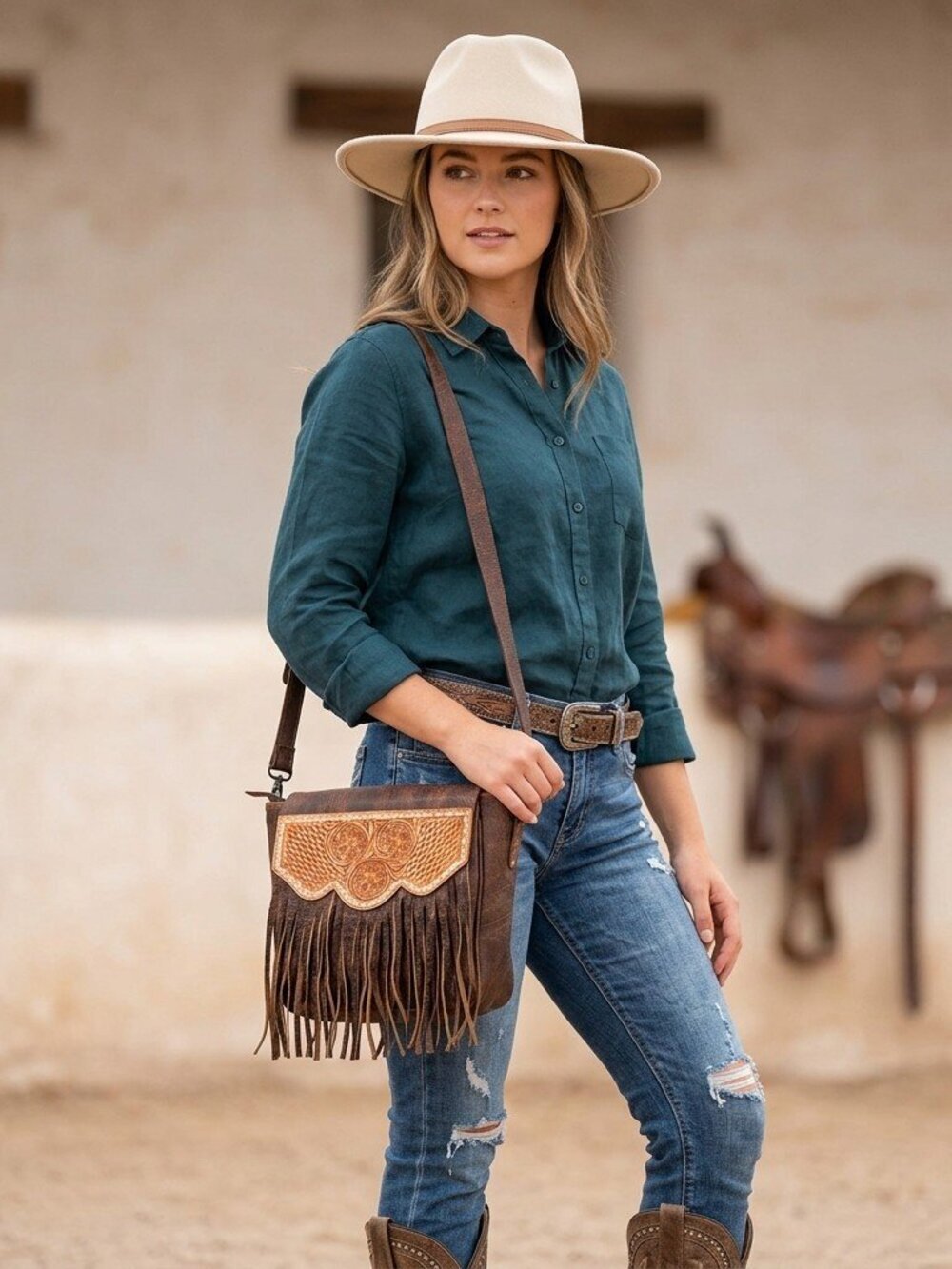 American Darling Rustic Fringe Western Crossbody Bag