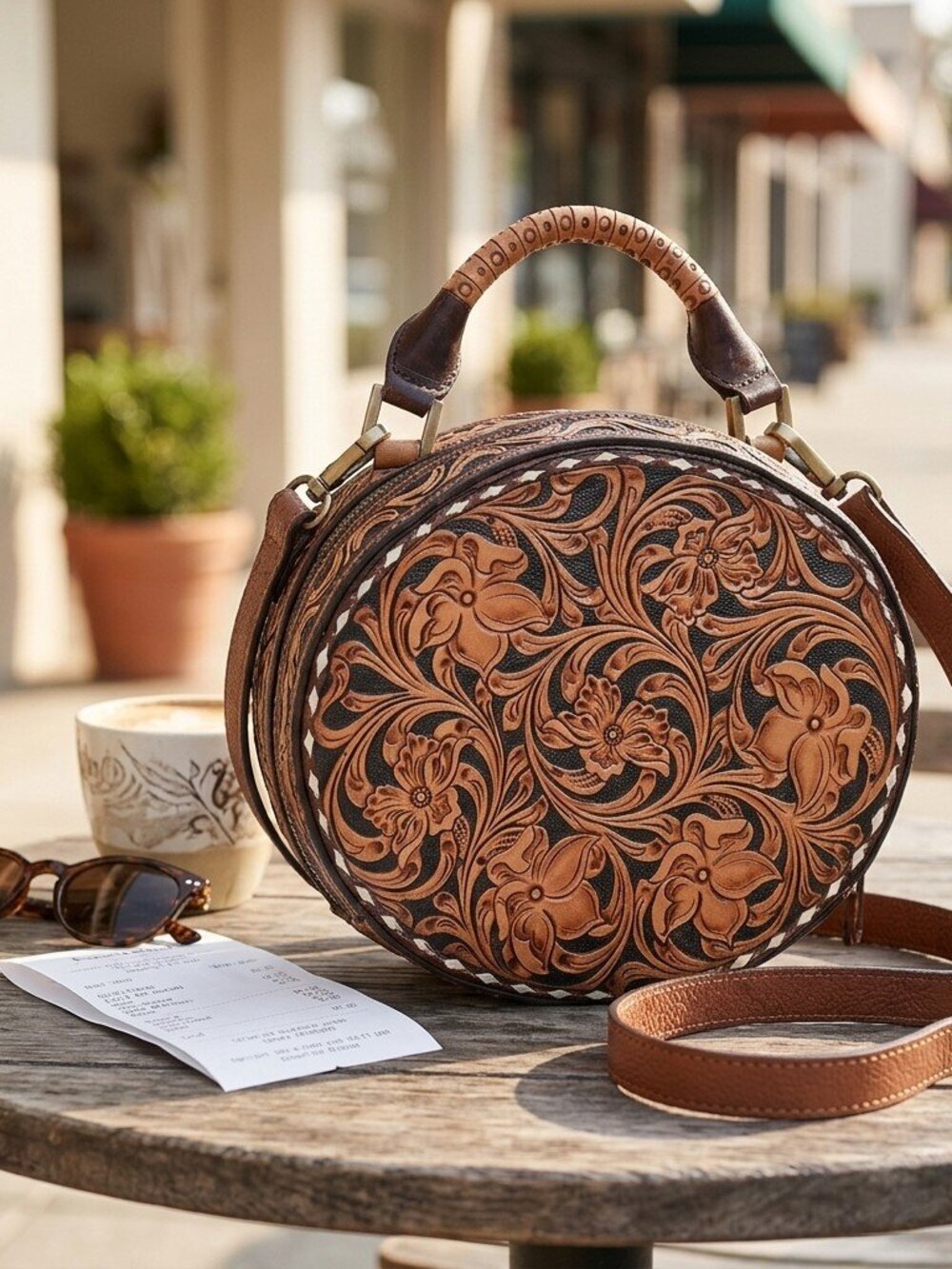 American Darling Western Bloom Tooled Crossbody Leather Canteen Bag