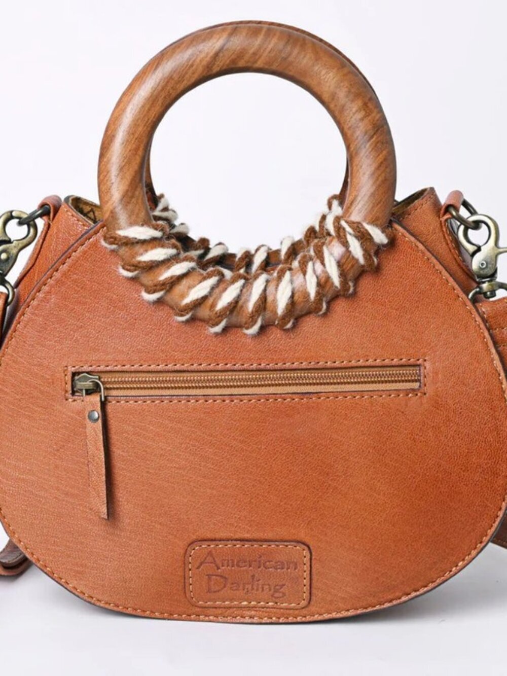 American Darling Boho Carved Wood Handle Crossbody Bag