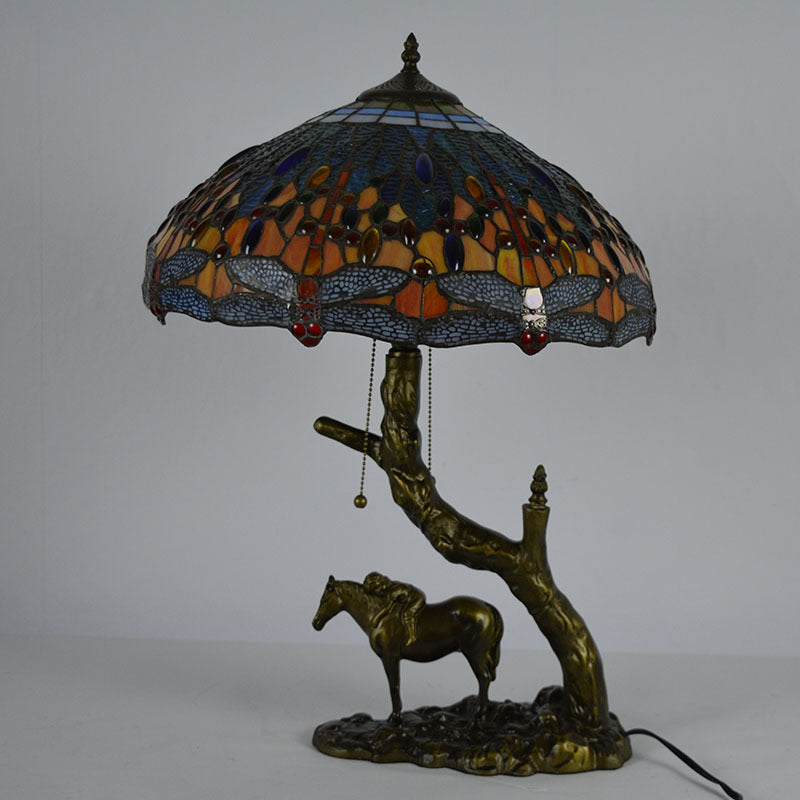 Stained Glass Table Lamp with Western Scene