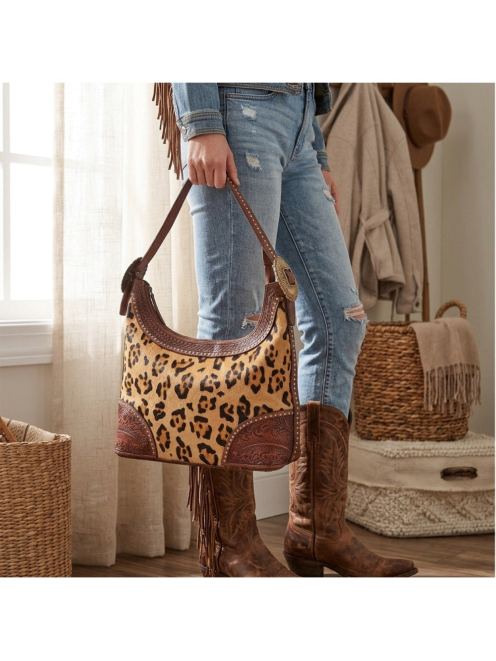 American Darling Western Wild Cat Leopard Buckle Hobo Bag