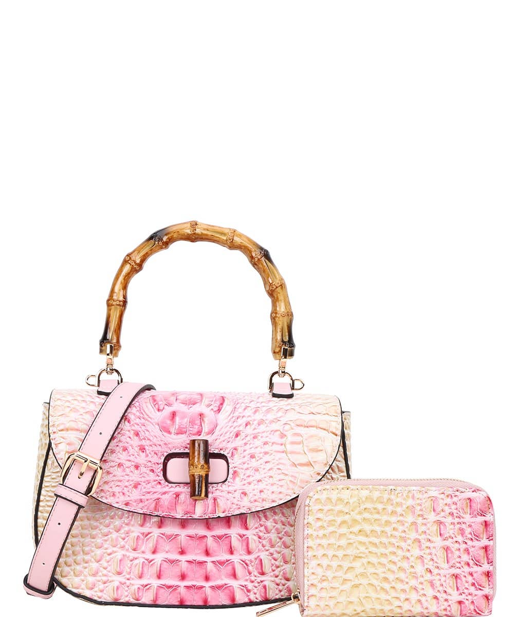 2 in 1 Crocodile Bamboo H Tie-dyed Satchel Wallet 