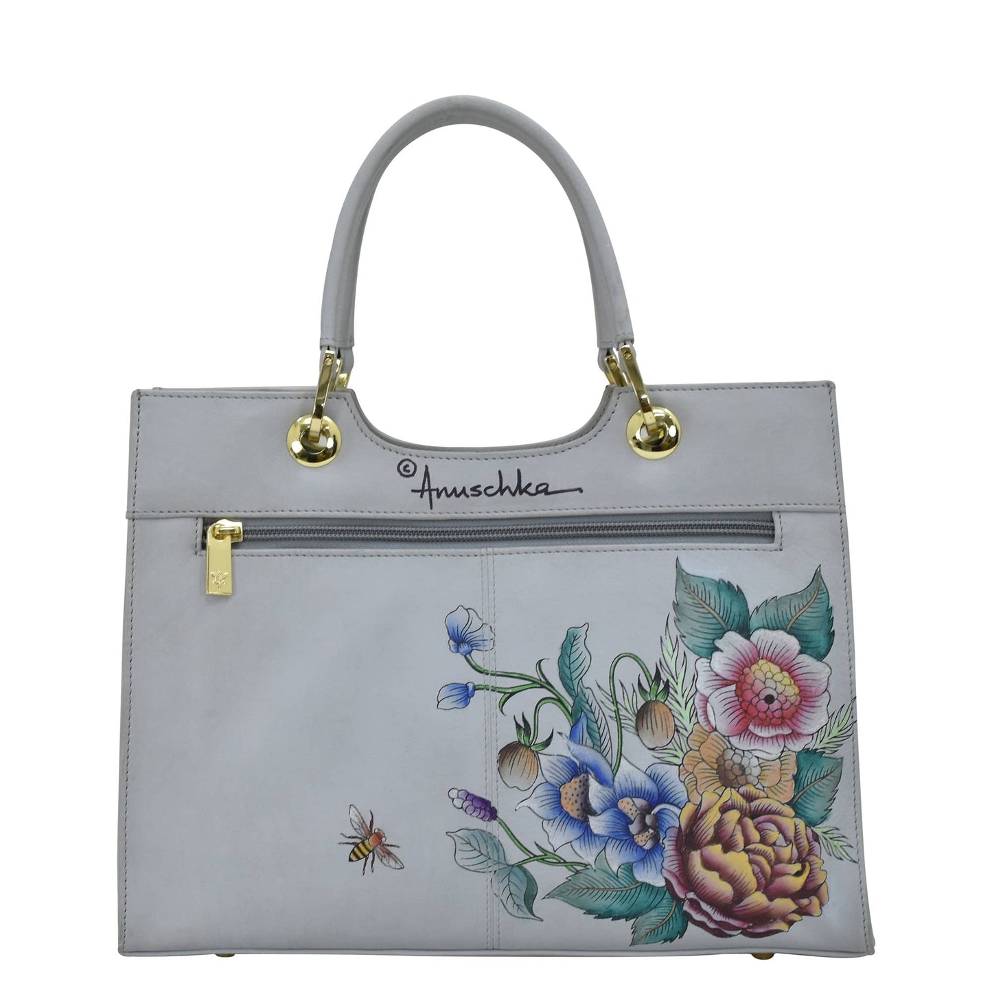 Anuschka Hand-Painted Leather Medium Satchel - 697 with floral design