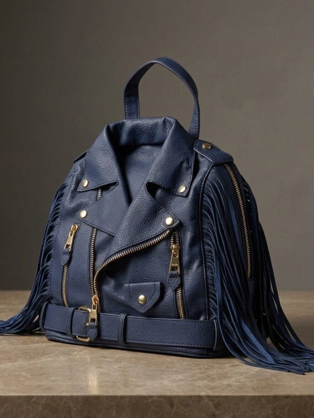 Midnight Moto Navy Fringe Backpack