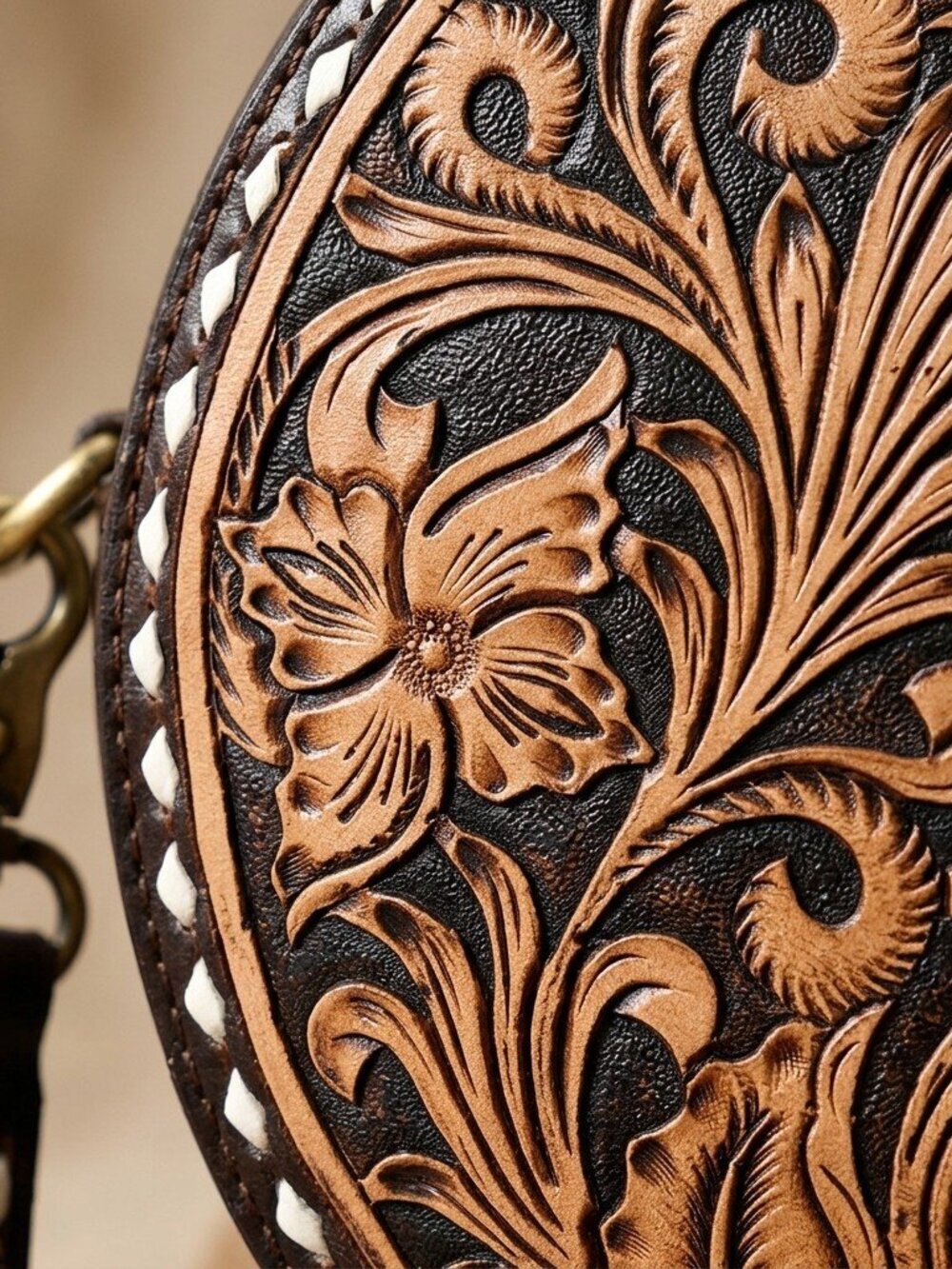 American Darling Boho Tooled Leather Canteen Crossbody Bag