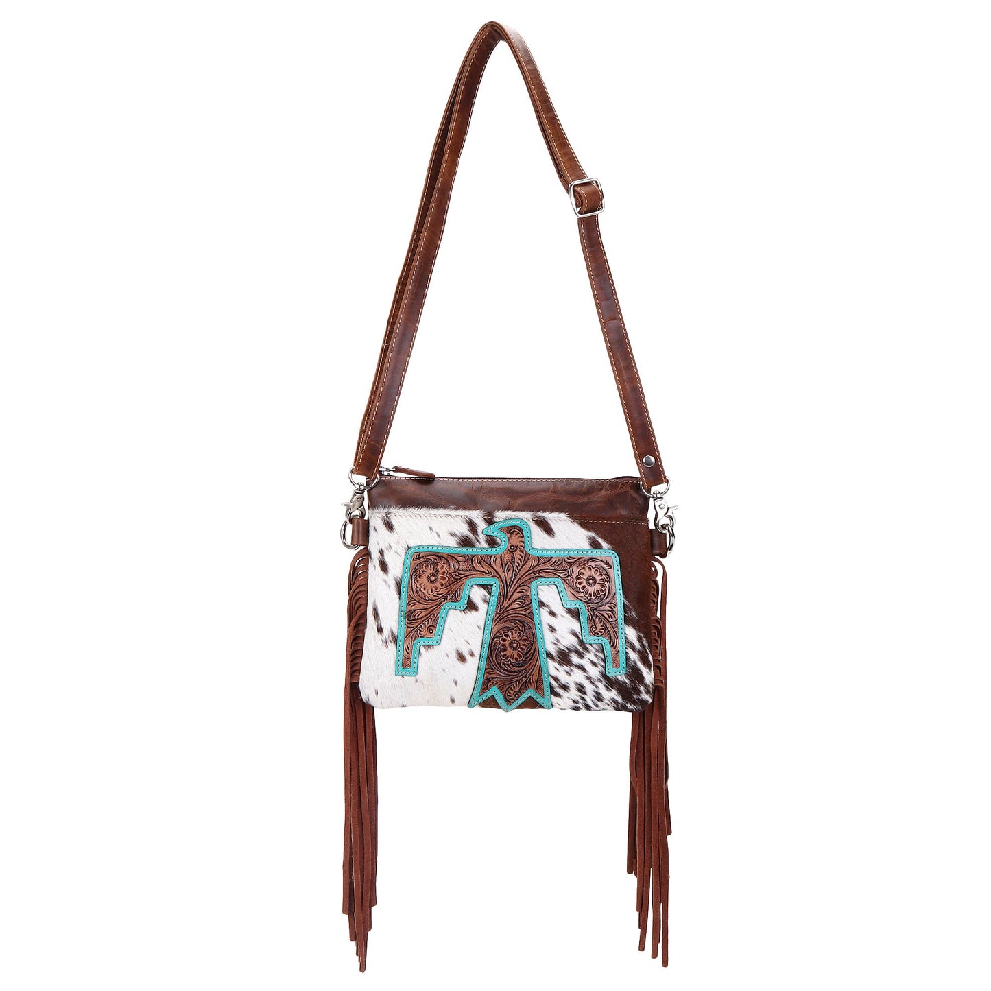 Leather Cowhide Western Hand Tooled Women's Small Crossbody-Thunderbird