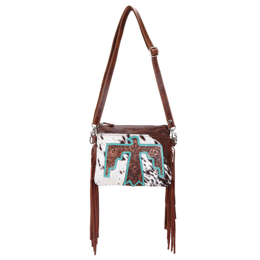Leather Cowhide Western Hand Tooled Women's Small Crossbody-Thunderbird