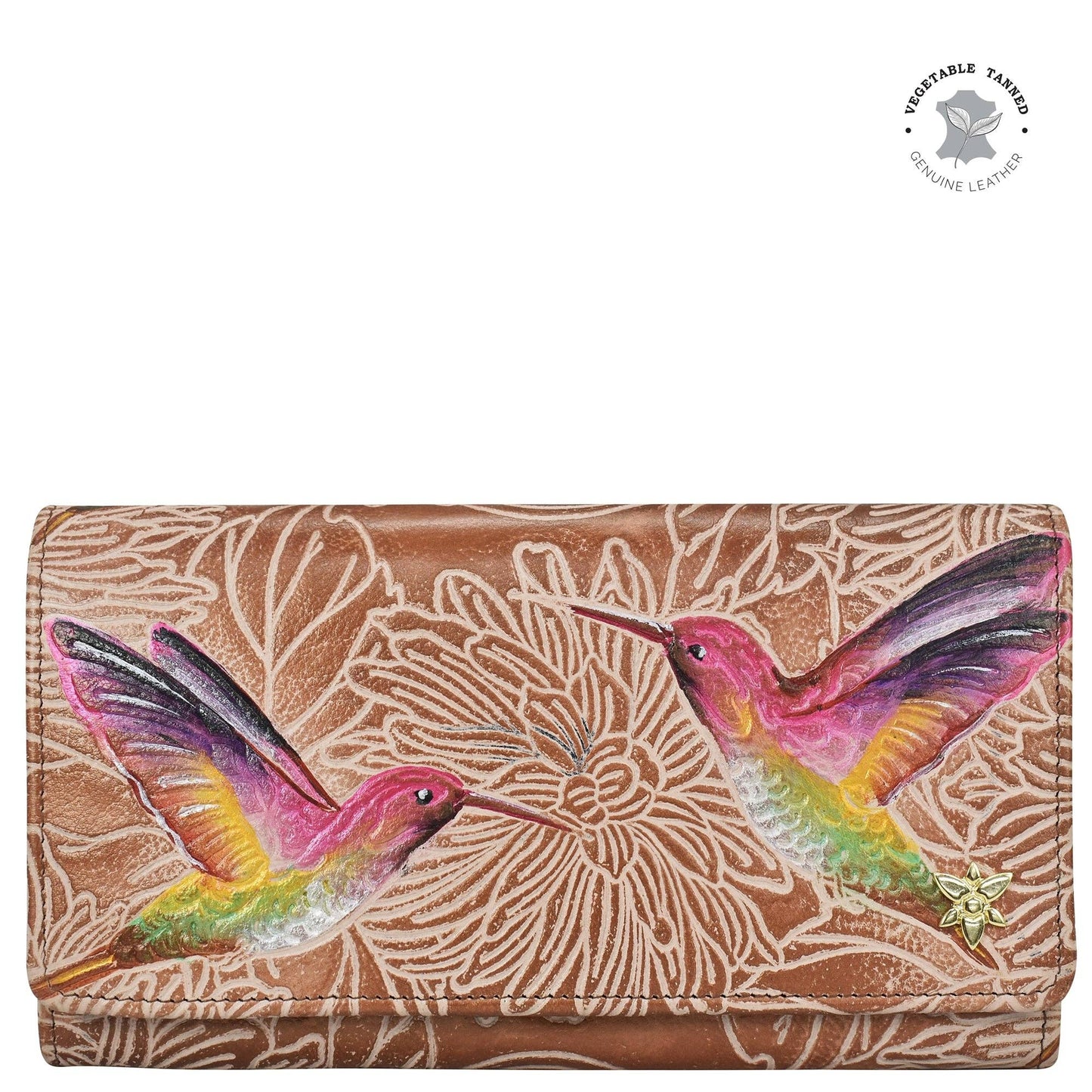 Anuschka Accordion Flap Wallet - 1112 with hummingbirds pink and peach leather