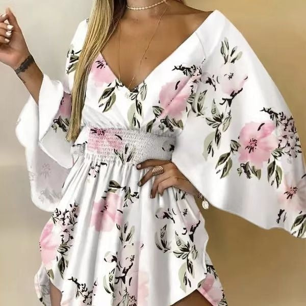 Ladies' Floral Print Waist mini dress