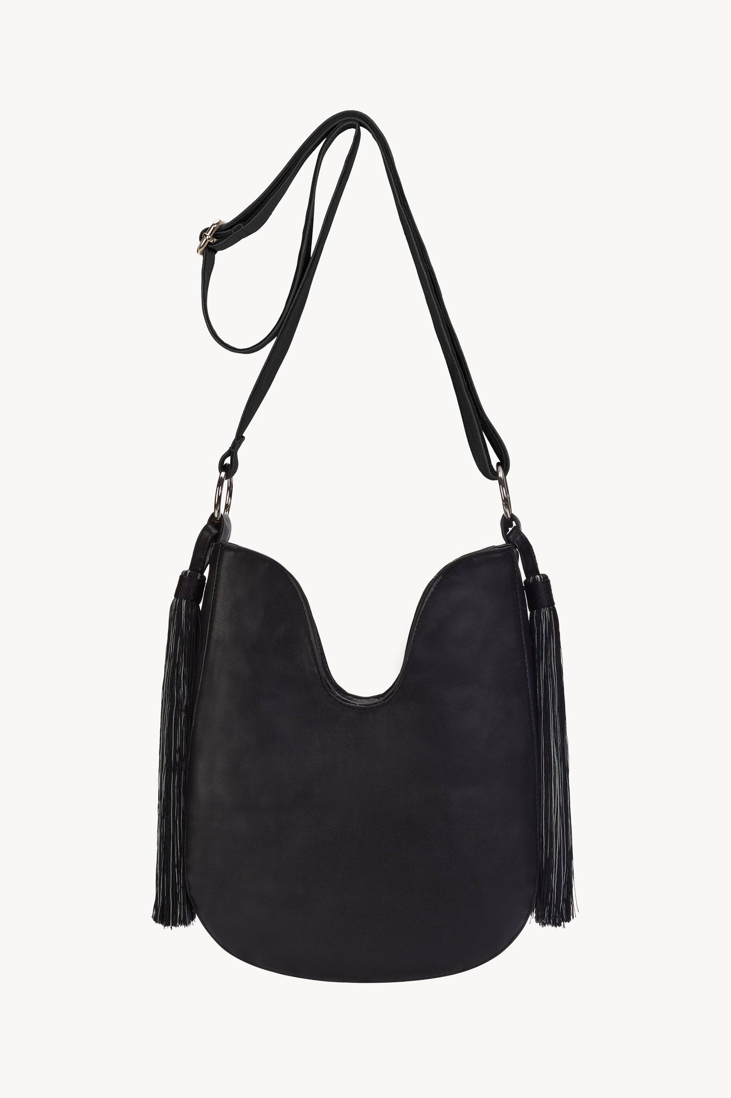 Mini Lyrebird Tassel Bag Black Faux Leather