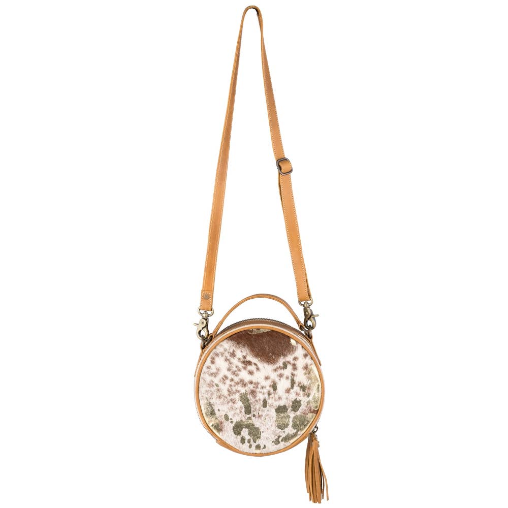 Full Grain Leather & Acid Wash Cowhide Round Crossbody
