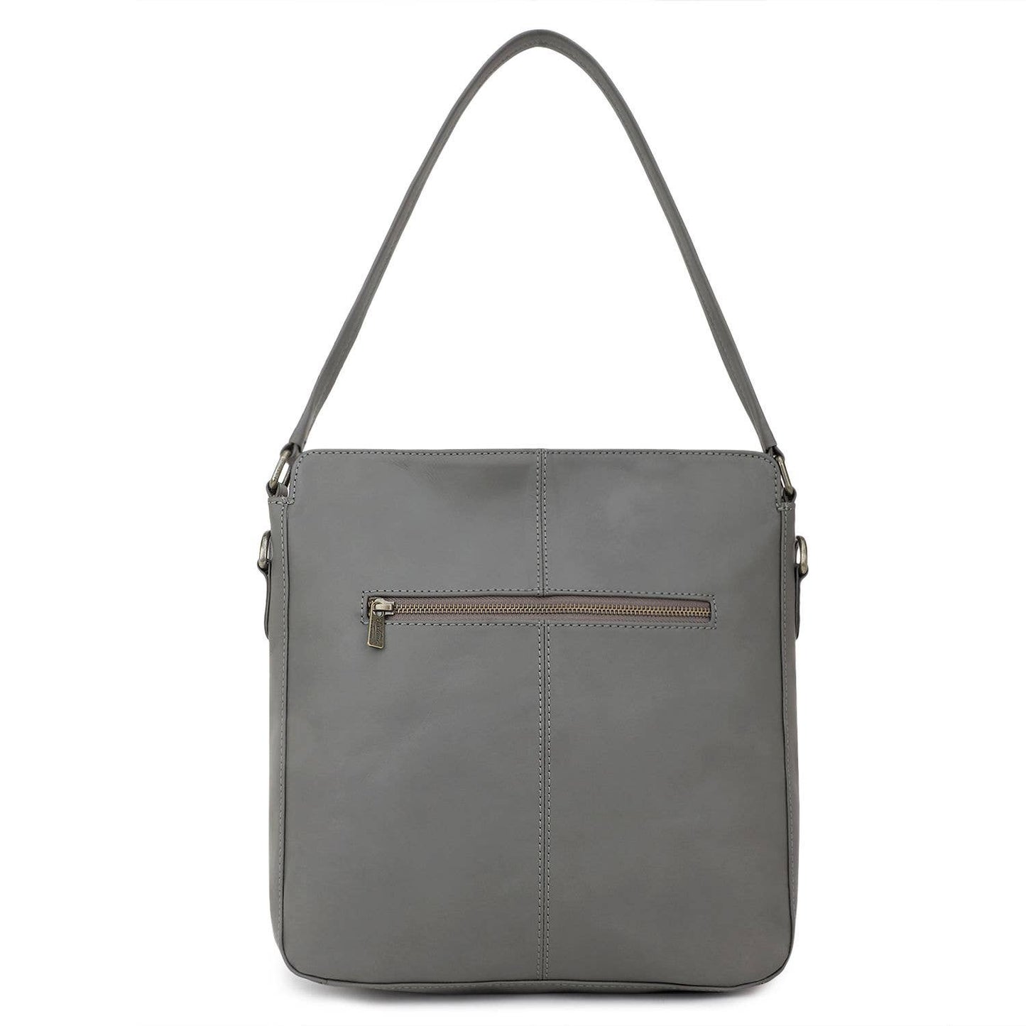 Leather Women's Shoulder Bag - Dark Gray Stars
