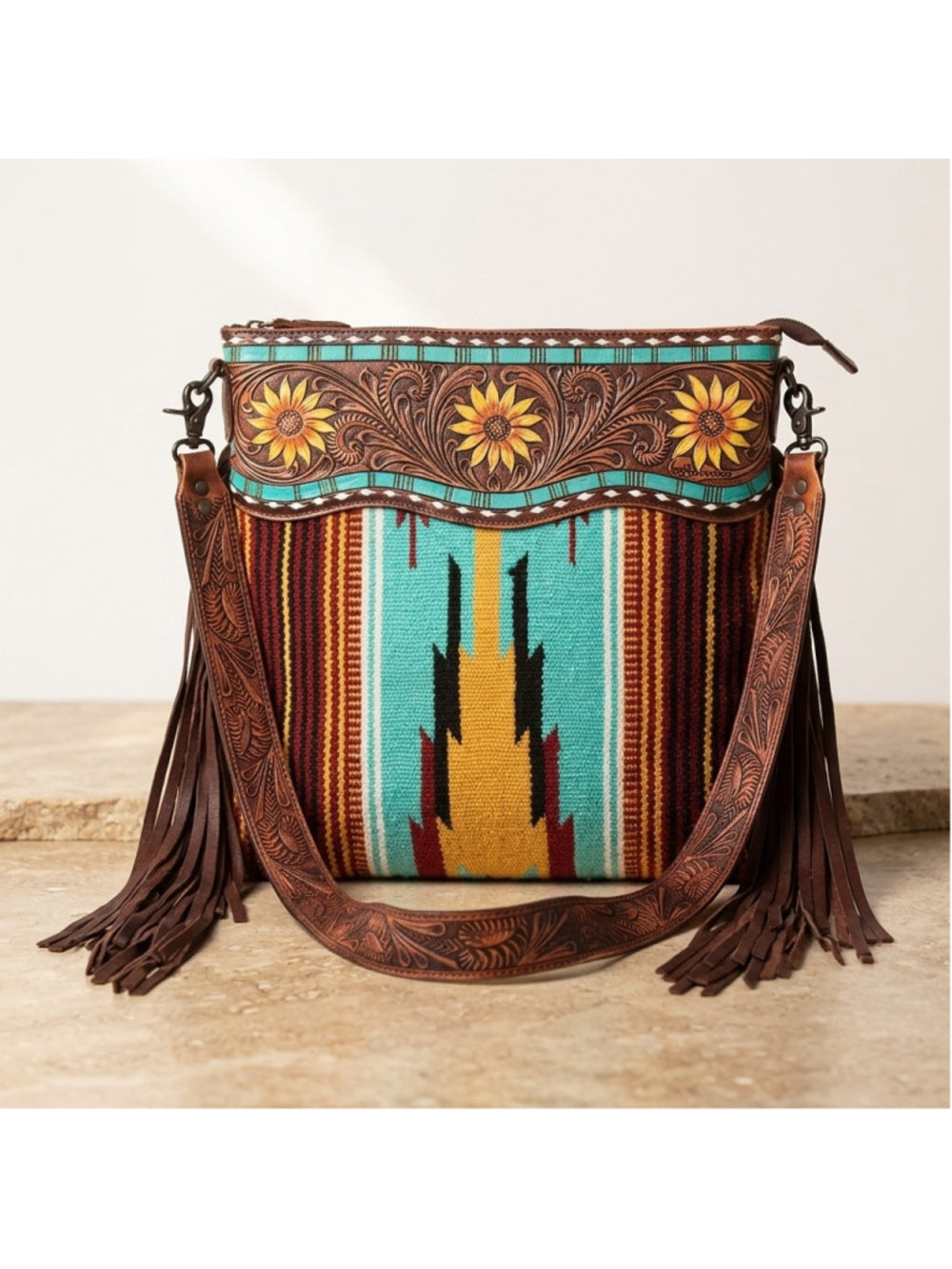 American Darling Sunflower Spirit Fringe Saddle Blanket Crossbody