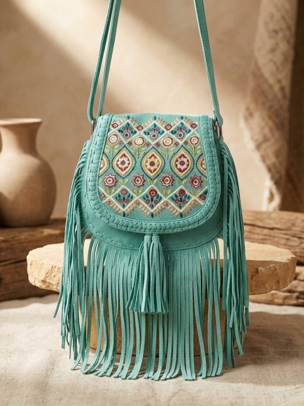 Myra Mojave Meadow Jade Turquoise Tulles BohoLeather Bag in Turquoise