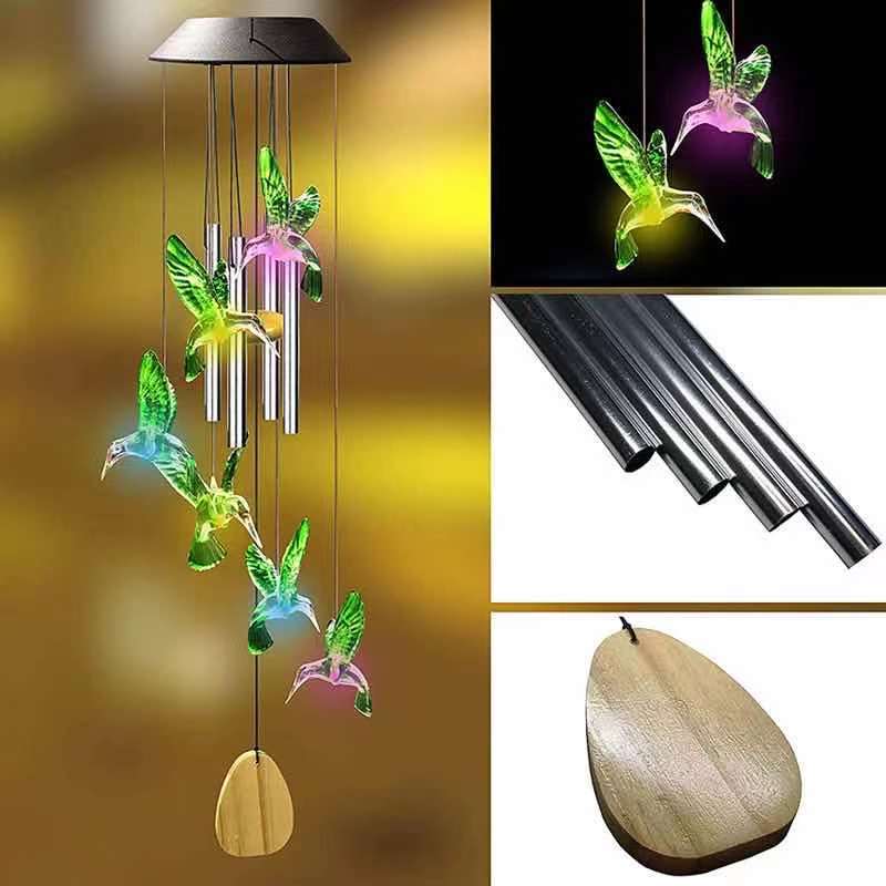 Solar Hummingbird Colorful Wind Chime Light Waterproof