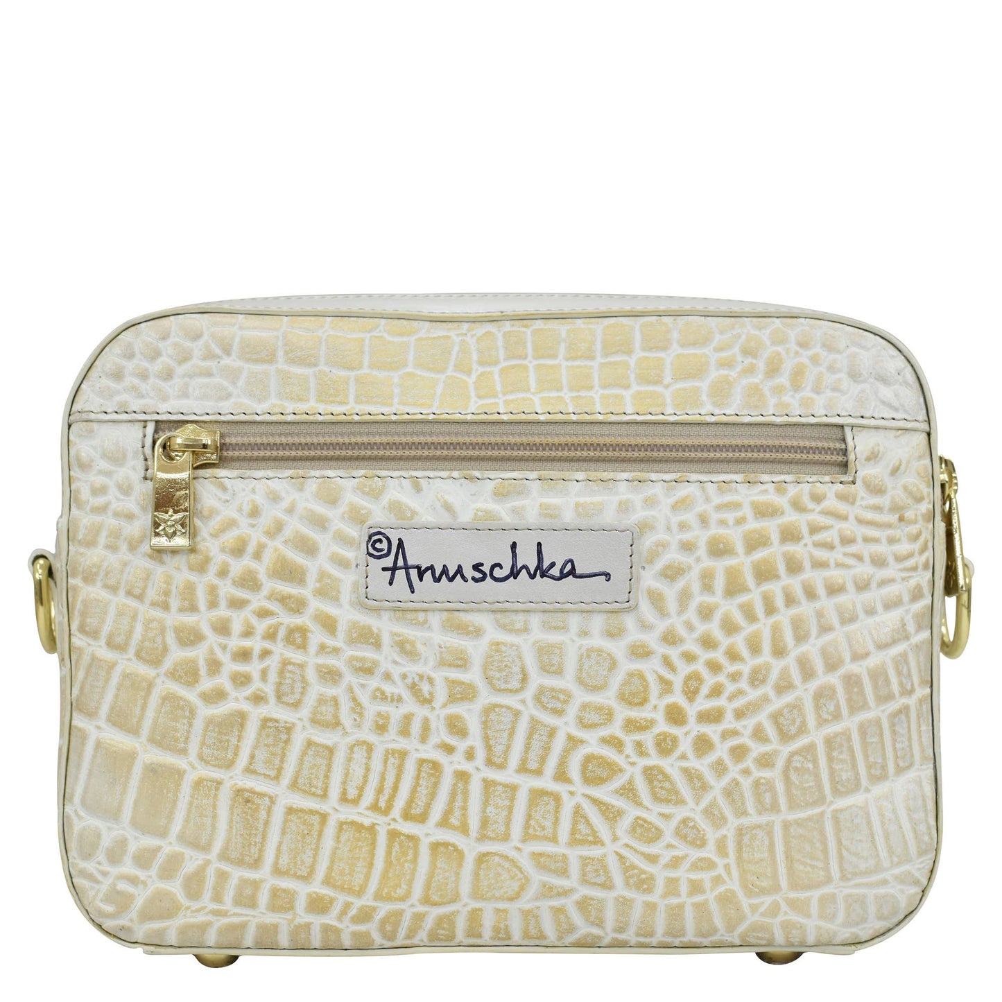Anuschka Croc Embossed Leather Twin Top Messenger - 704 pearl