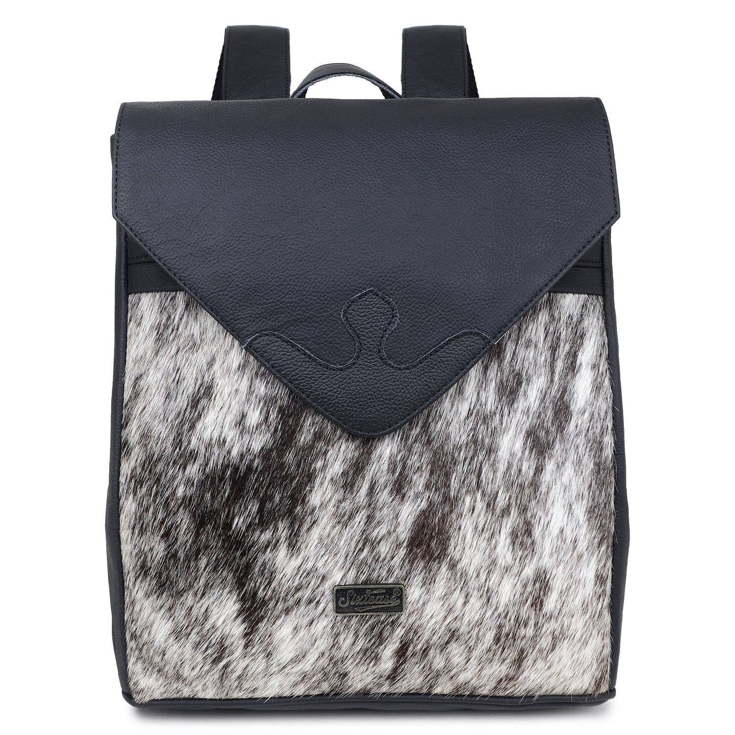 Leather and Cowhide Women's Backpack - Black White