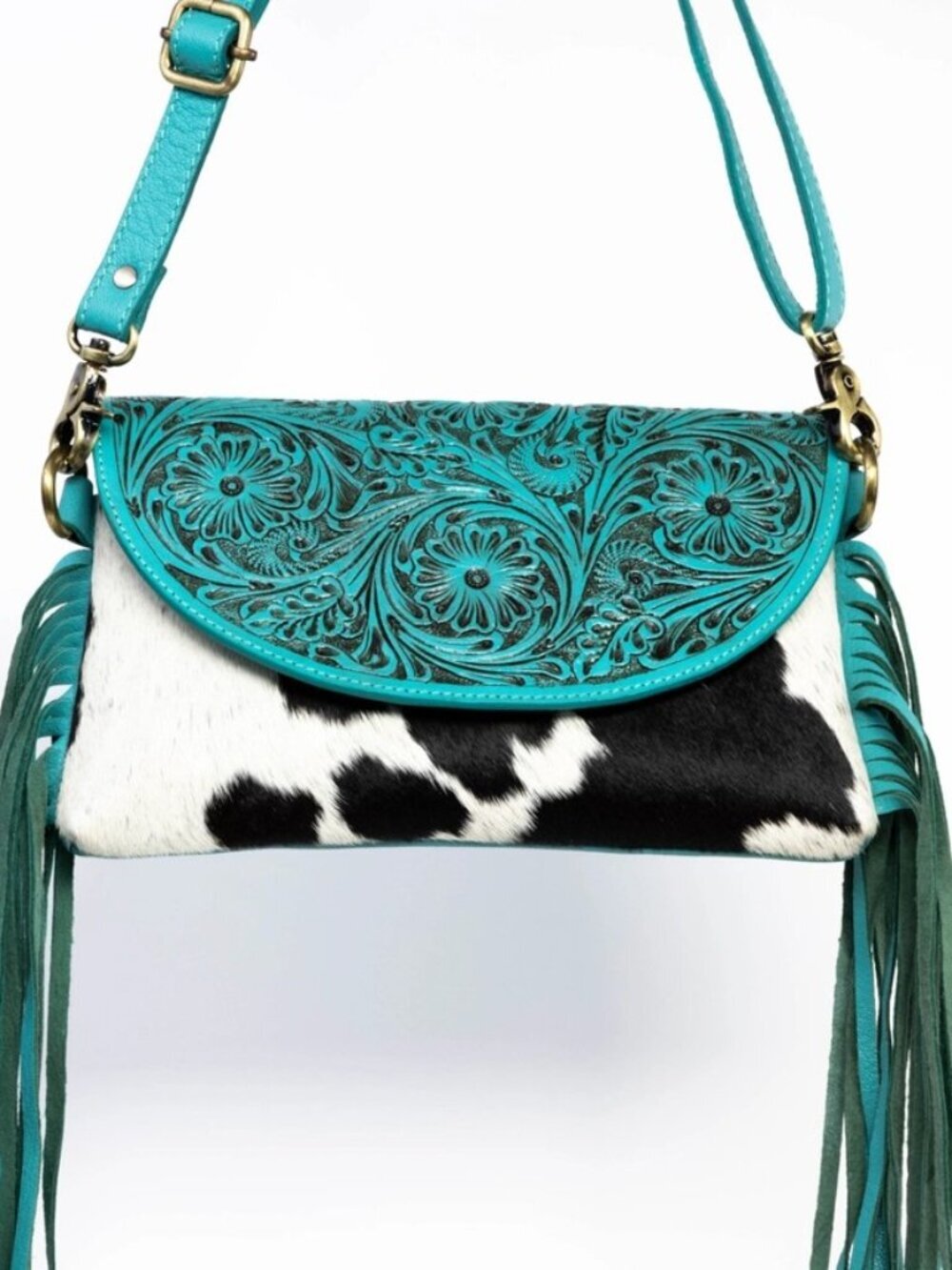 Turquoise Tooled Cowhide Crossbody