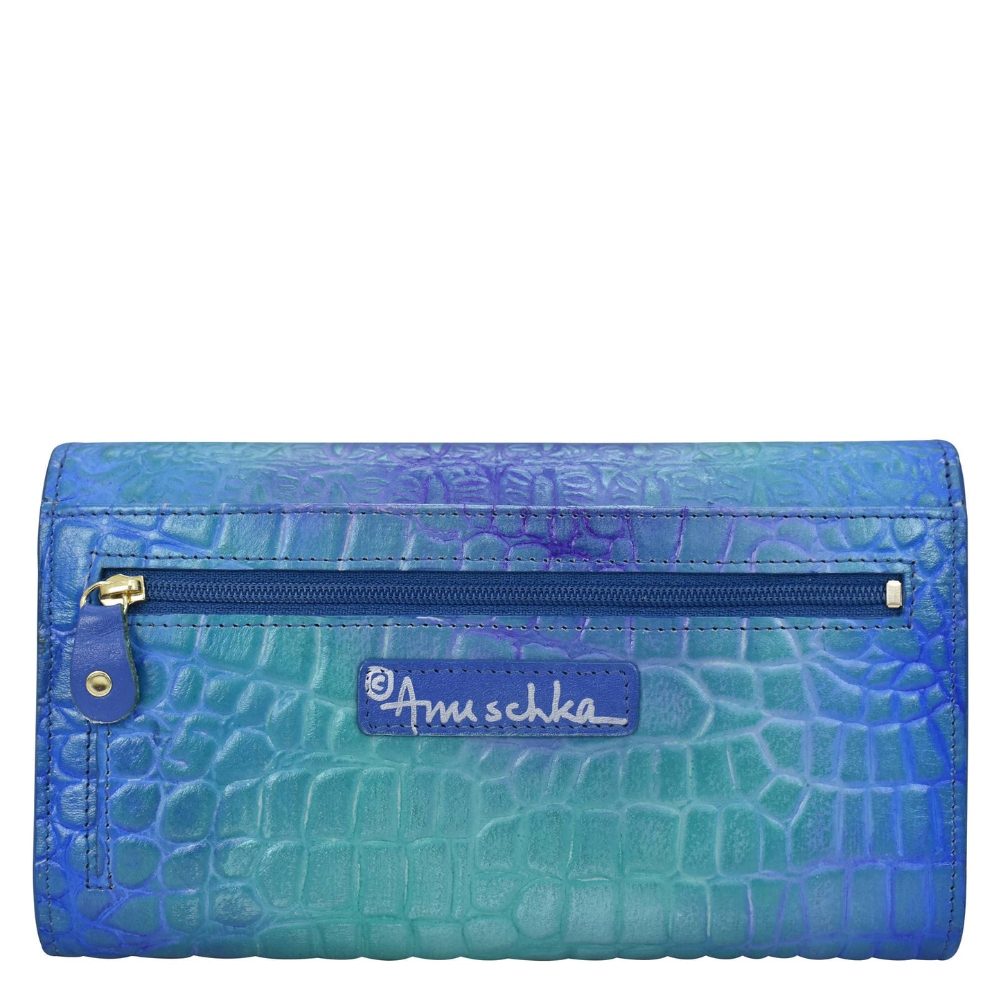 Anuschka Croc Embossed Leather Three Fold Wallet - 1150-teal