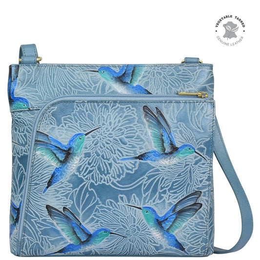 Anuschka tooled hummingbirds in sky blue Crossbody With Front Zip Organizer - 651